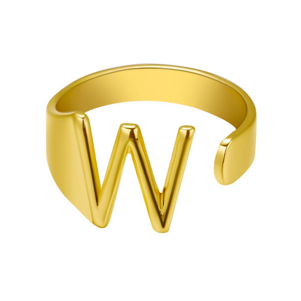 Womens Adjustable Alphabet Letter Ring Open Ring Gold Alloy A To Z European American Style For Everyday Wear Chic