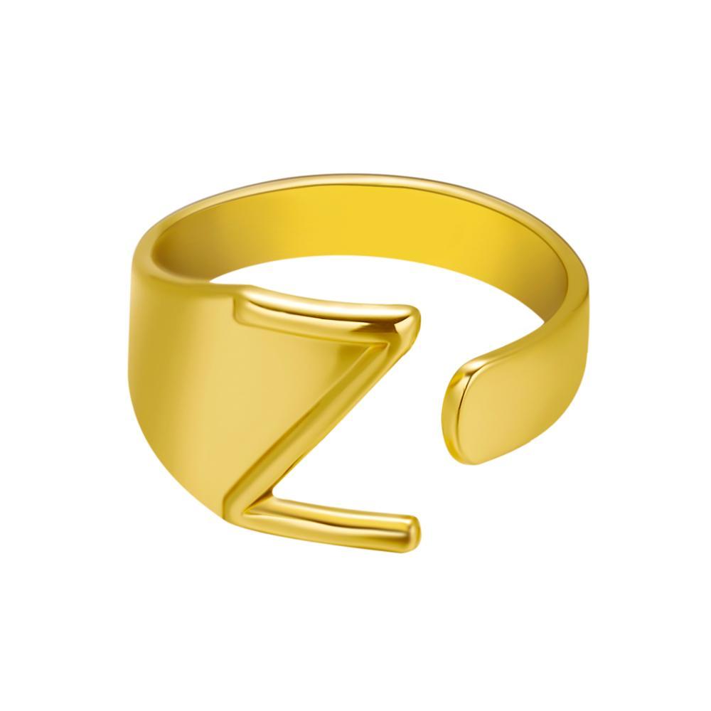 Womens Adjustable Alphabet Letter Ring Open Ring Gold Alloy A To Z European American Style For Everyday Wear Chic