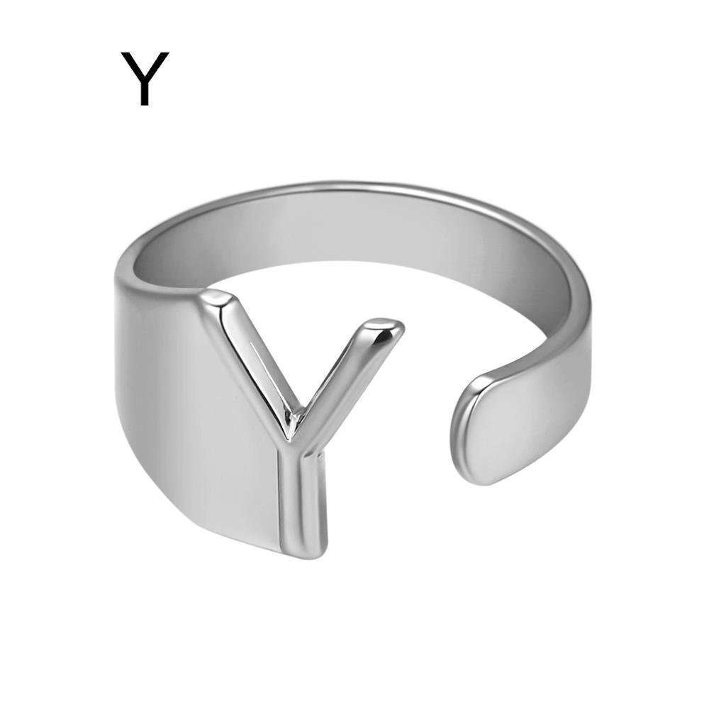 Womens Adjustable Alphabet Letter Ring Open Ring Gold Alloy A To Z European American Style For Everyday Wear Chic