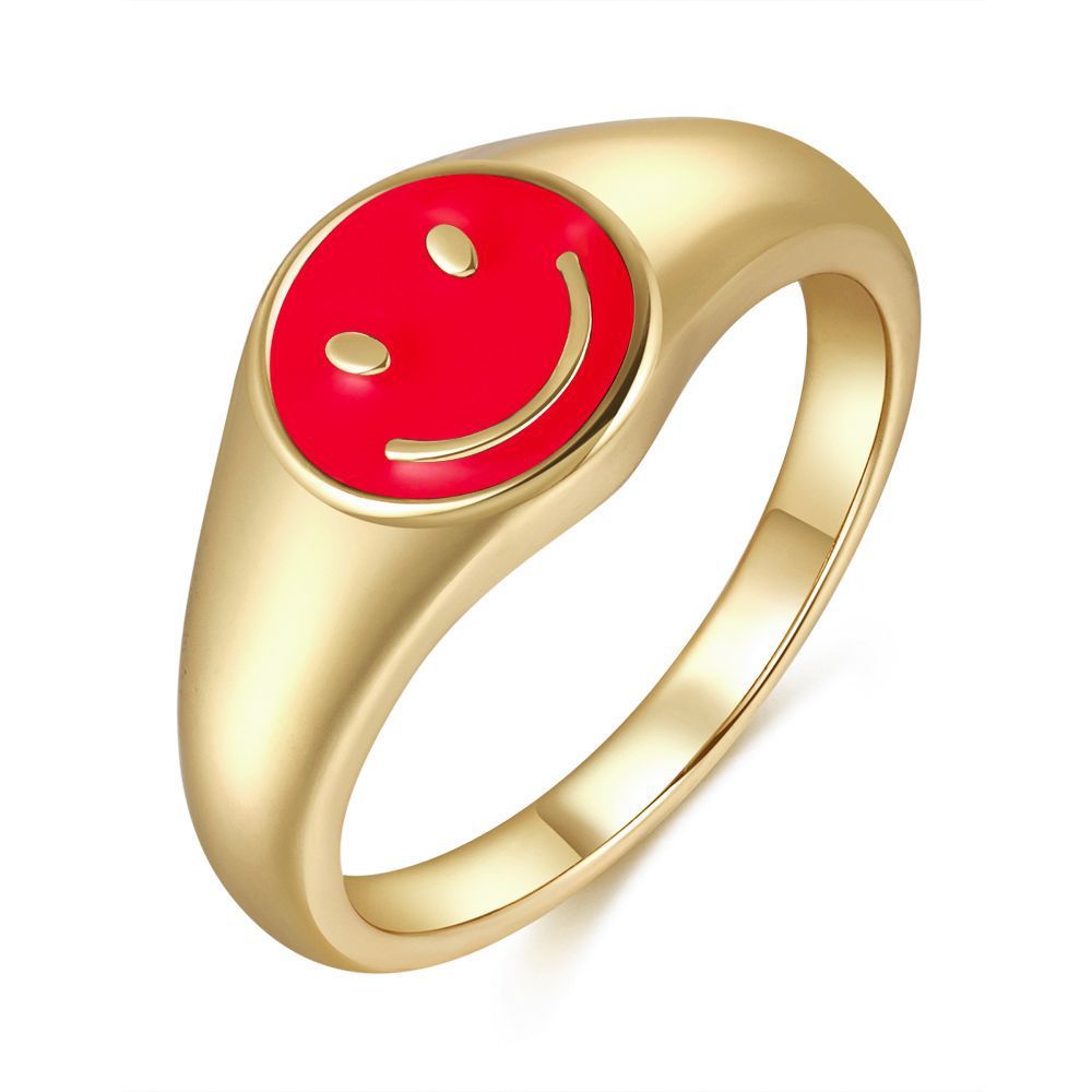 Simple Womens Brass 18K Gold Plated Drip Ring Heart Shape Retro Fashion Jewelry For Everyday Wear Gift Classic Style