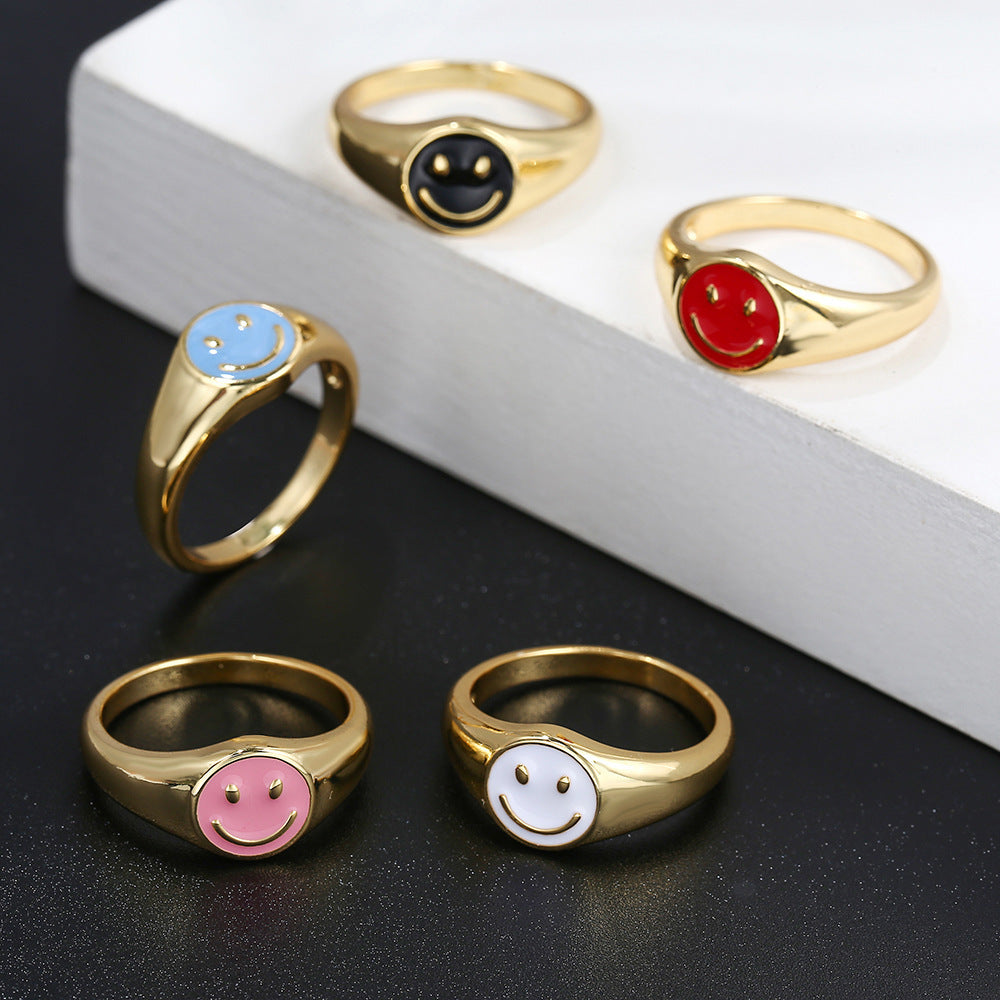 Simple Womens Brass 18K Gold Plated Drip Ring Heart Shape Retro Fashion Jewelry For Everyday Wear Gift Classic Style