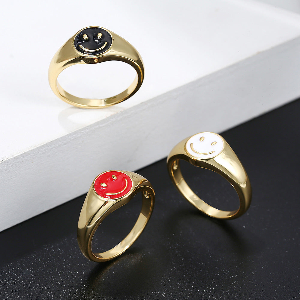 Simple Womens Brass 18K Gold Plated Drip Ring Heart Shape Retro Fashion Jewelry For Everyday Wear Gift Classic Style