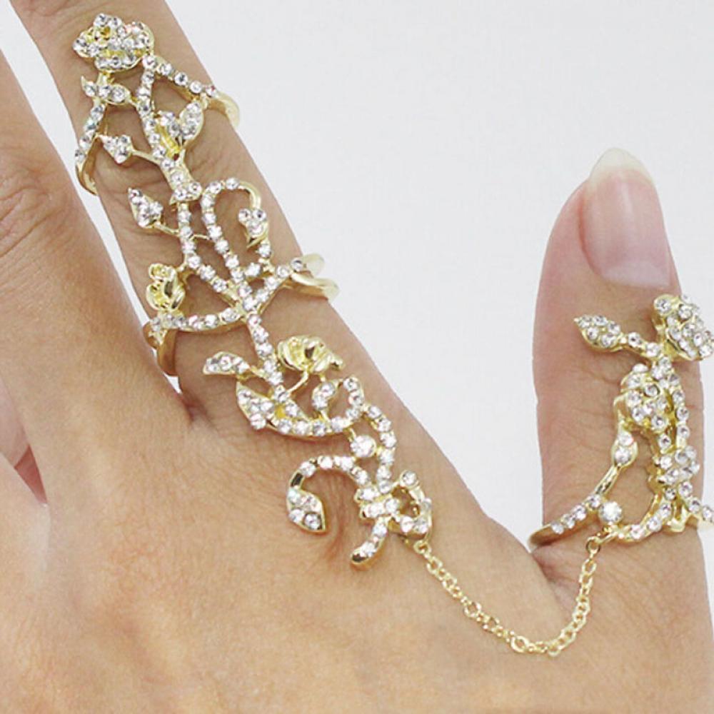 Adjustable Rose Flower Ring Diamonds Alloy Floral Jewelry Alternative Design Birthday Gift Gold Silver Elegant