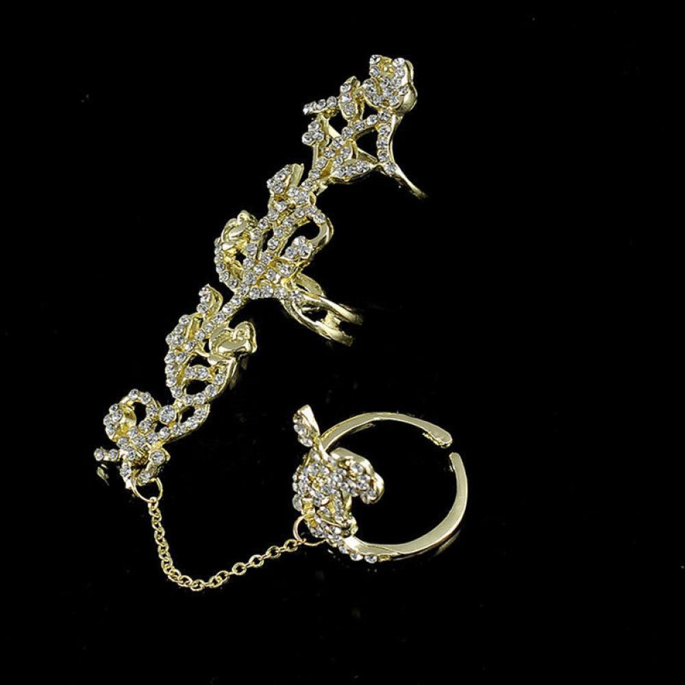 Adjustable Rose Flower Ring Diamonds Alloy Floral Jewelry Alternative Design Birthday Gift Gold Silver Elegant