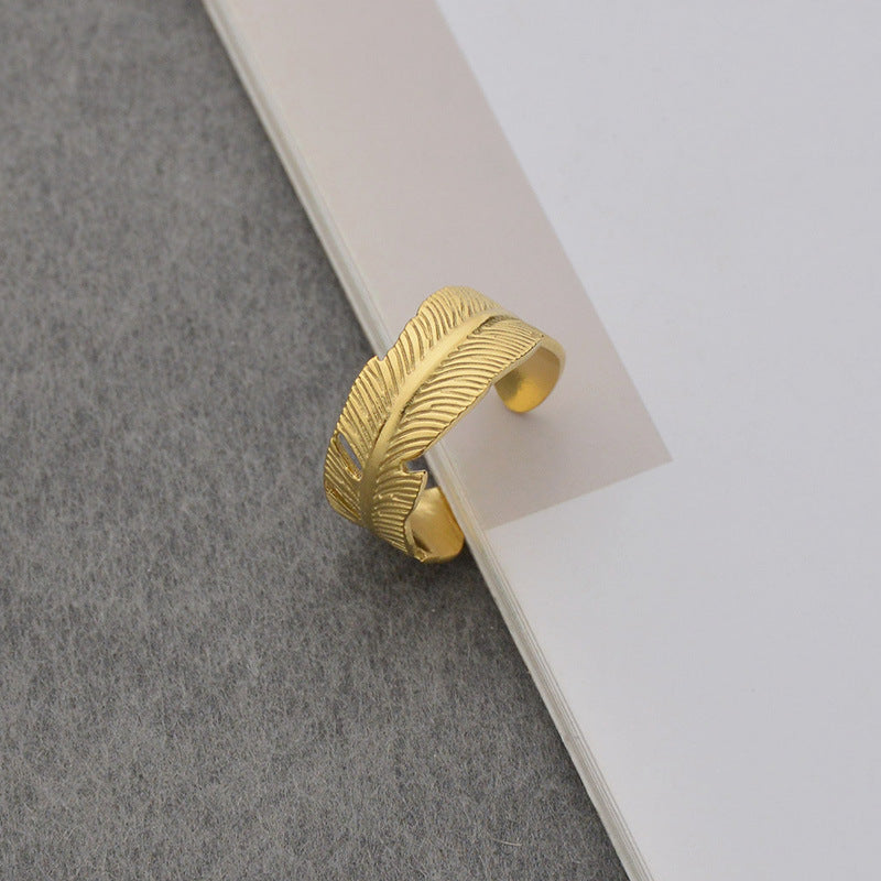 Womens Adjustable Feather Ring Titanium Steel Gold Plated Leaf Design Elegant Jewelry For Women Gift For Women