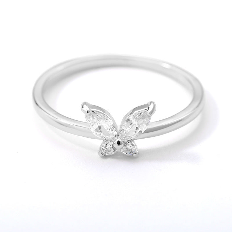 Gold Butterfly Ring For Women Copper Zircon Jewelry Gift