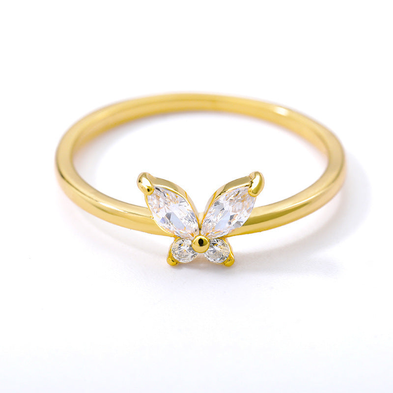 Gold Butterfly Ring For Women Copper Zircon Jewelry Gift