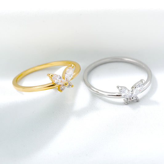 Gold Butterfly Ring For Women Copper Zircon Jewelry Gift