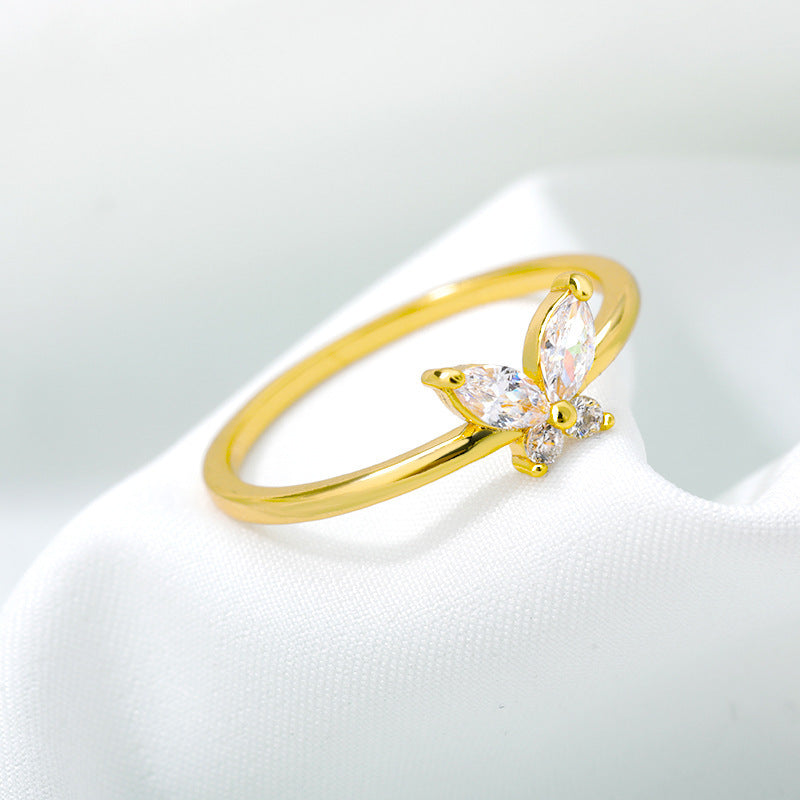 Gold Butterfly Ring For Women Copper Zircon Jewelry Gift