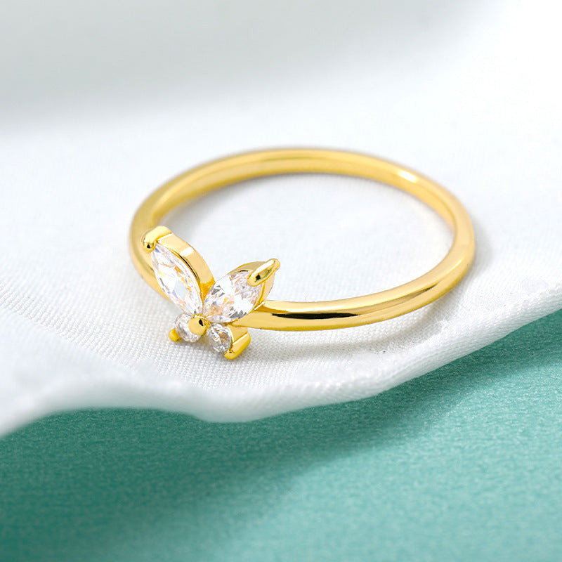 Gold Butterfly Ring For Women Copper Zircon Jewelry Gift