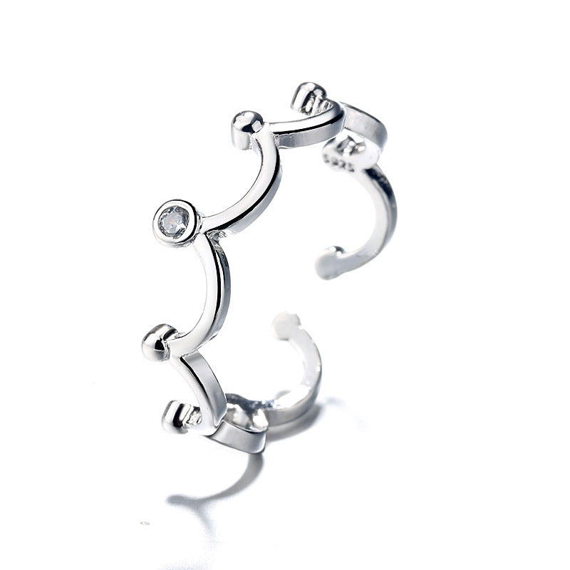 Womens Adjustable Ring Crown Star Korean Design White Gold Copper Ring Zircon Inlay 3A Zircon Crown Ring Stars