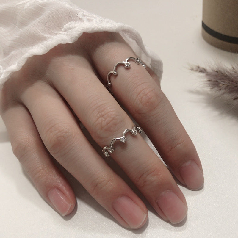 Womens Adjustable Ring Crown Star Korean Design White Gold Copper Ring Zircon Inlay 3A Zircon Crown Ring Stars