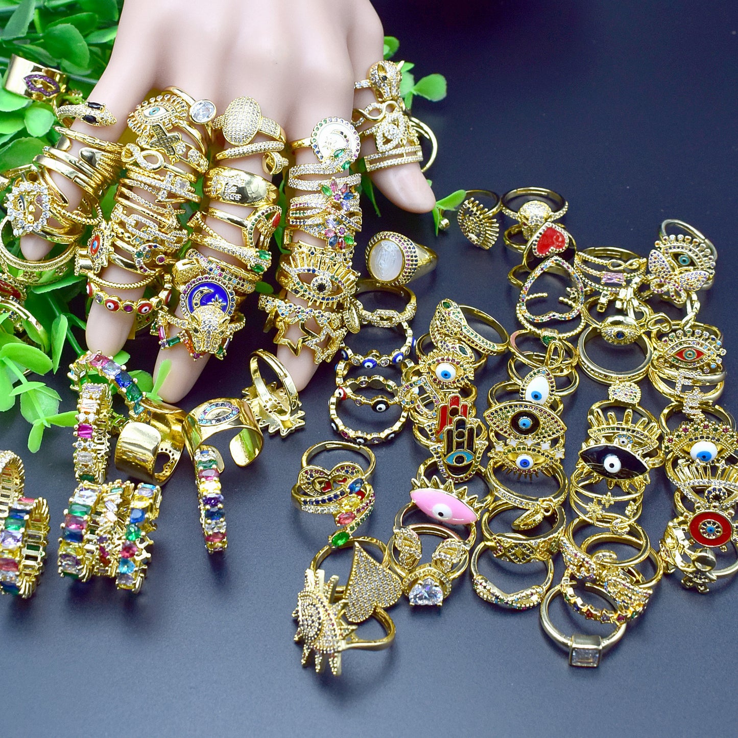 Copper Gold Plated Zircon Ring For Women Adjustable European American Style Fashion Jewelry Gift Micro Inlaid