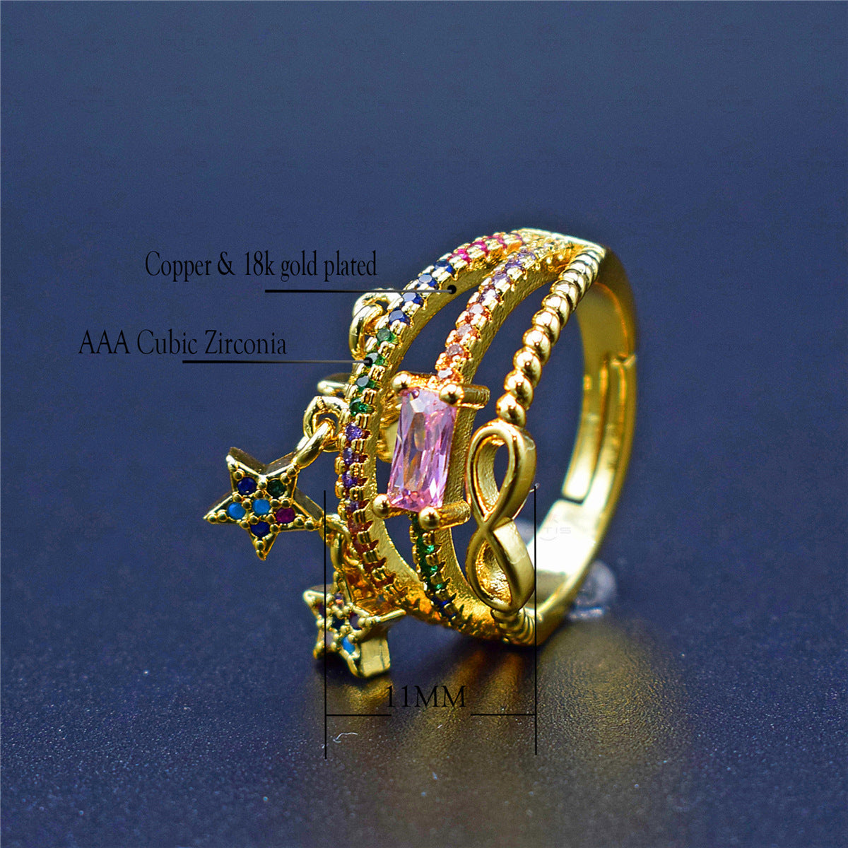 Copper Gold Plated Zircon Ring For Women Adjustable European American Style Fashion Jewelry Gift Micro Inlaid