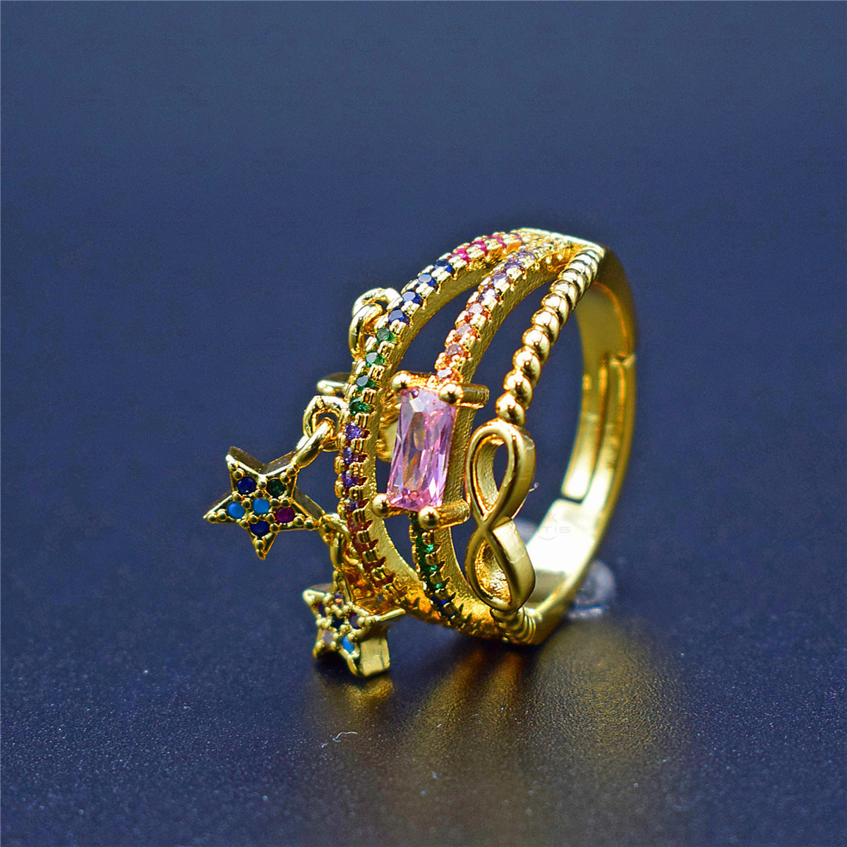 Copper Gold Plated Zircon Ring For Women Adjustable European American Style Fashion Jewelry Gift Micro Inlaid