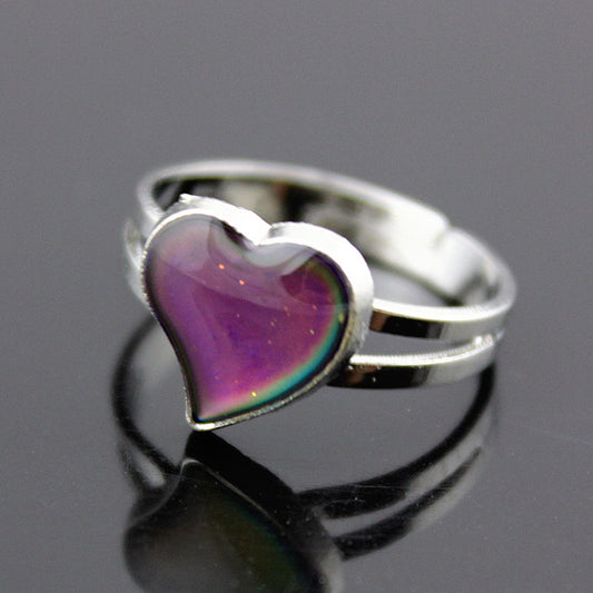 Womens Heart Shaped Mood Ring Adjustable Temperature Sensitive Color Change Korean Style Alloy Fashion Jewelry