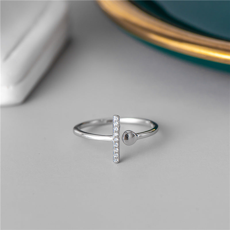 Sterling Silver S925 Diamond T Shaped Open Ring Polka Dot For Women Simple Modern Band Elegant Everyday Styles