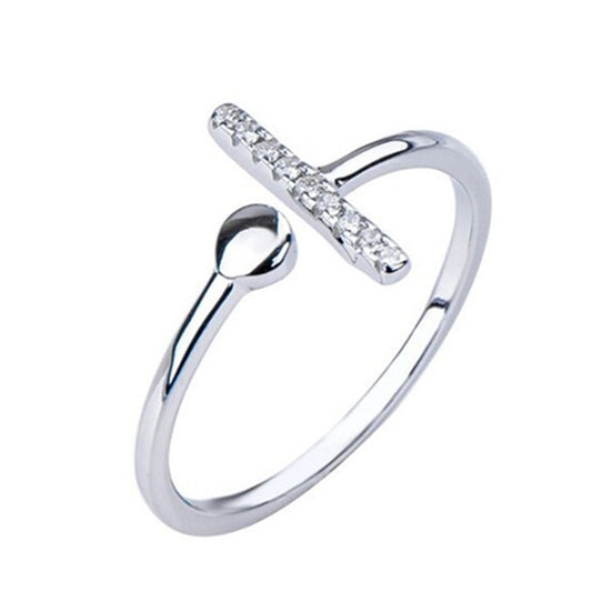 Sterling Silver S925 Diamond T Shaped Open Ring Polka Dot For Women Simple Modern Band Elegant Everyday Styles