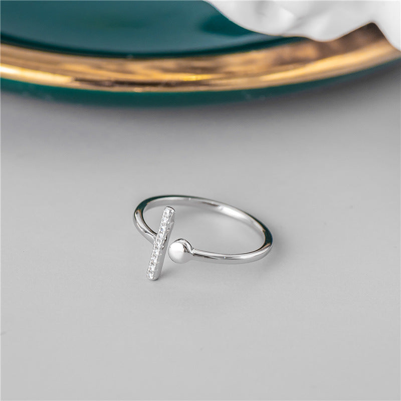 Sterling Silver S925 Diamond T Shaped Open Ring Polka Dot For Women Simple Modern Band Elegant Everyday Styles