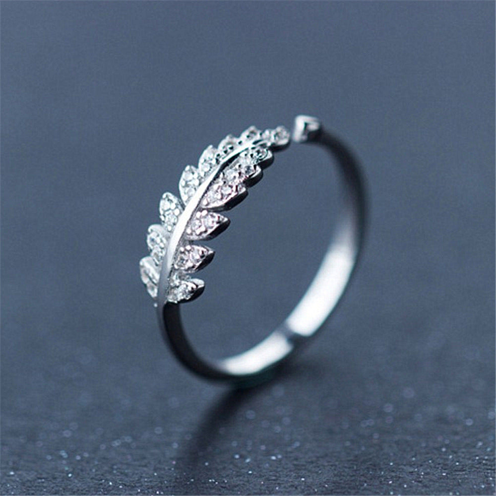 Leaf Ring For Women Copper Electroplated With White Gold Gem Inlay Tail Ring In Rose Gold Finish Korean Style Jewelry