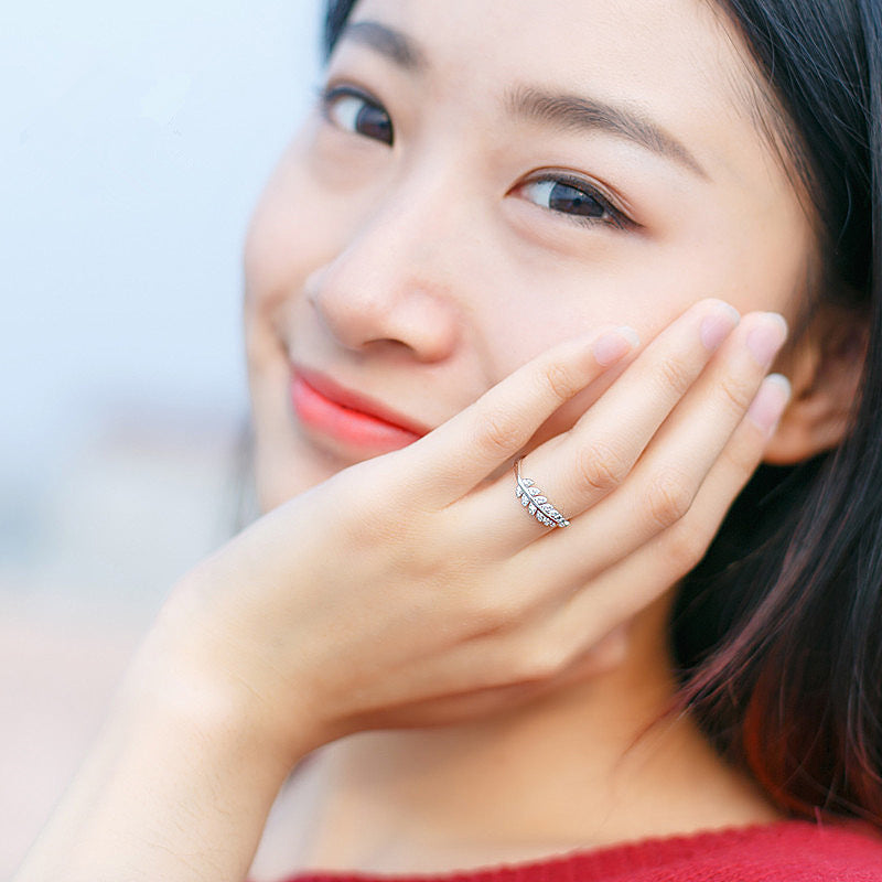 Leaf Ring For Women Copper Electroplated With White Gold Gem Inlay Tail Ring In Rose Gold Finish Korean Style Jewelry