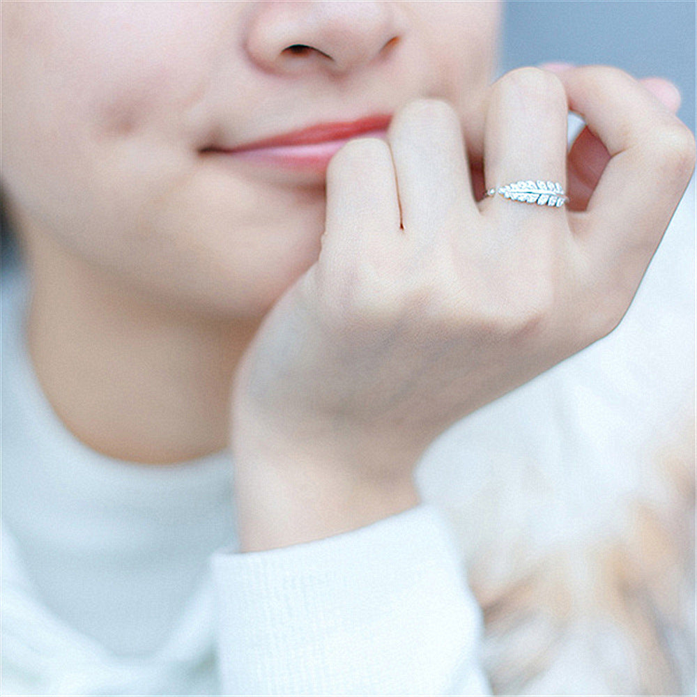 Leaf Ring For Women Copper Electroplated With White Gold Gem Inlay Tail Ring In Rose Gold Finish Korean Style Jewelry