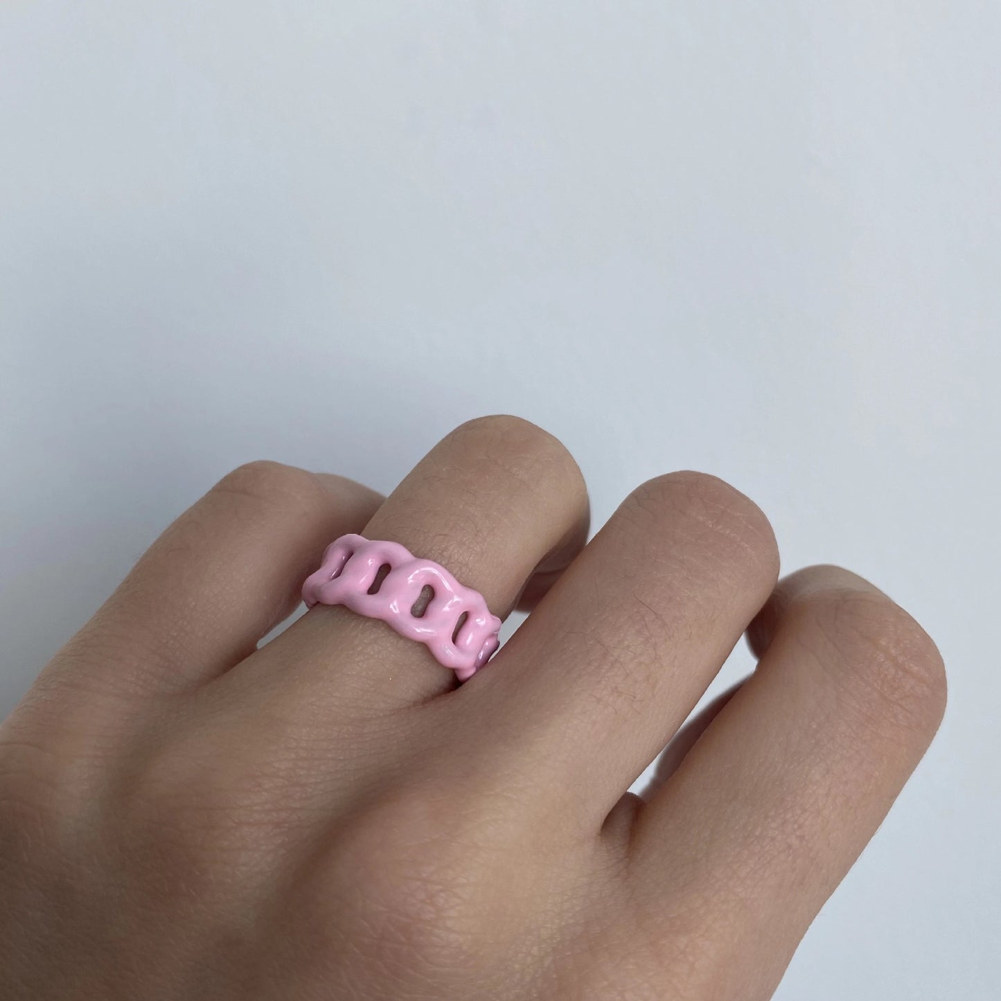 Womens ResinGlass Ring Hollow Macarons Color Oil Dripping Chain Design Adjustable Opening Fashion Jewelry Gift