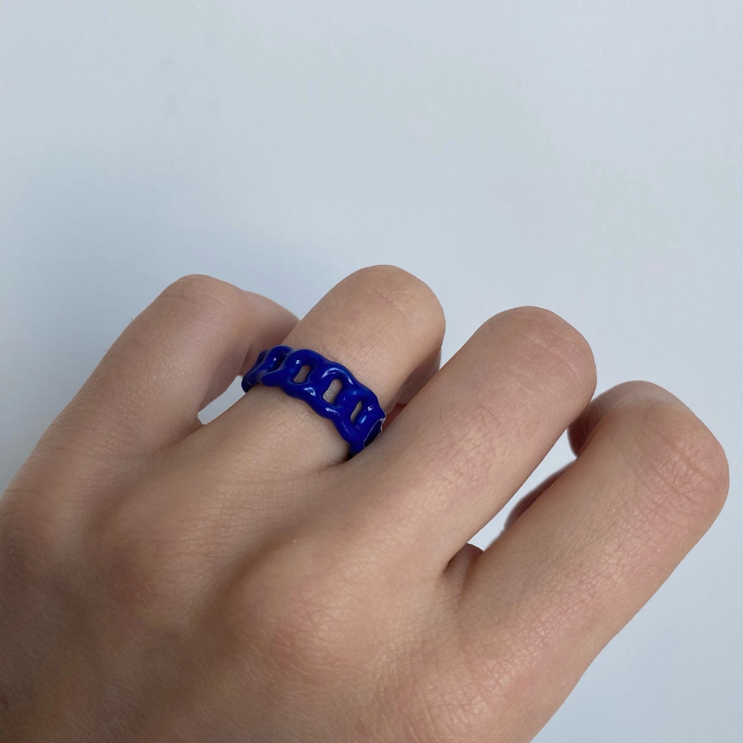 Womens ResinGlass Ring Hollow Macarons Color Oil Dripping Chain Design Adjustable Opening Fashion Jewelry Gift