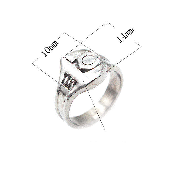 RW96 Foreign Trade Europe And America Retro Men's Titanium Steel Ring Trendy Men Domineering Steel Ring Tool Wrench Shape Ring