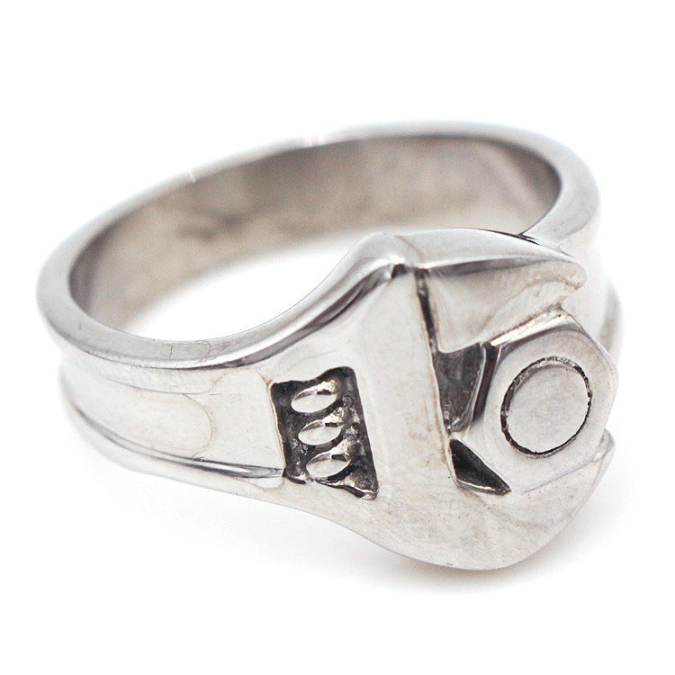 RW96 Foreign Trade Europe And America Retro Men's Titanium Steel Ring Trendy Men Domineering Steel Ring Tool Wrench Shape Ring
