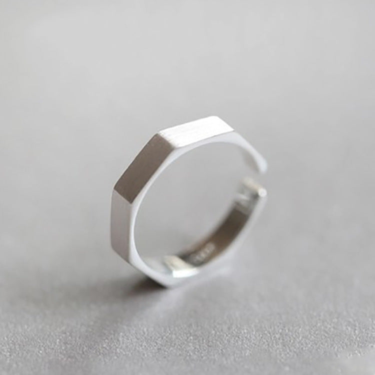 Sterling Silver Geometric Ring With Diamond Accent Horn Open Design Adjustable Brushed Fashion Ring Chic Style