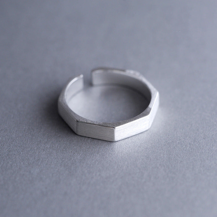 Sterling Silver Geometric Ring With Diamond Accent Horn Open Design Adjustable Brushed Fashion Ring Chic Style