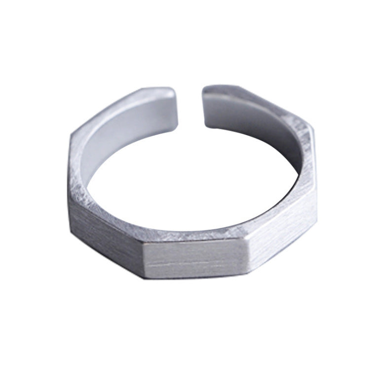 Sterling Silver Geometric Ring With Diamond Accent Horn Open Design Adjustable Brushed Fashion Ring Chic Style