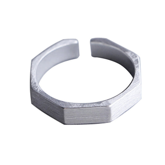 Sterling Silver Geometric Ring With Diamond Accent Horn Open Design Adjustable Brushed Fashion Ring Chic Style