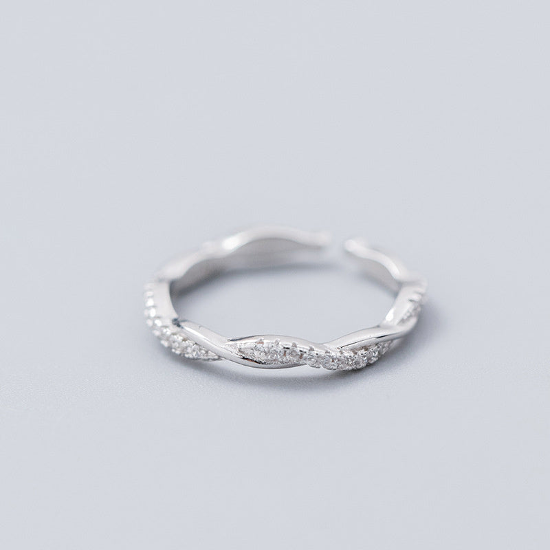 Sterling Silver Twisted Ring Korean Style Adjustable Opening Diamond Accent Temperament Twist IndexFinger Ring