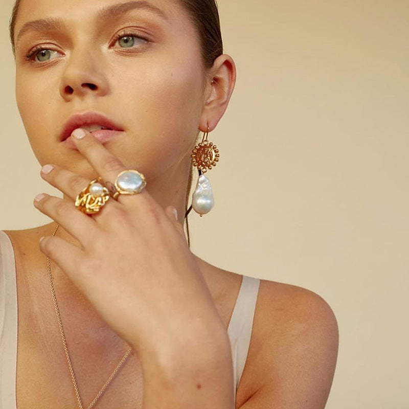 Pearl Petal Design Adjustable Metallic Ring For Women Fashion Jewelry Gift For Her Stylish Statement Accessory