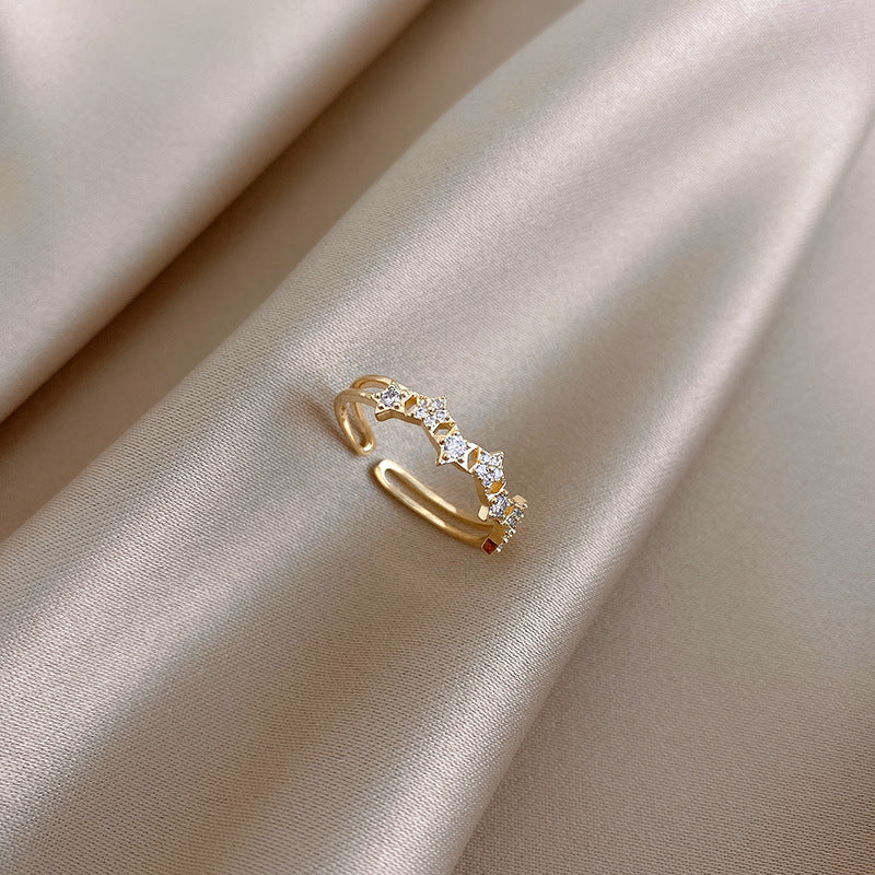 Zircon Pearl Ring With Crown Open Design And Star Accent For Elegant Japanese Korean Style Jewelry Elegant Gem