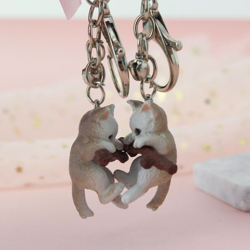 Cartoon Cat Keychain Twig Branch Pendant For Handbag Purse Car Bell Buckle Design Cute Kitty Charm Small Charm