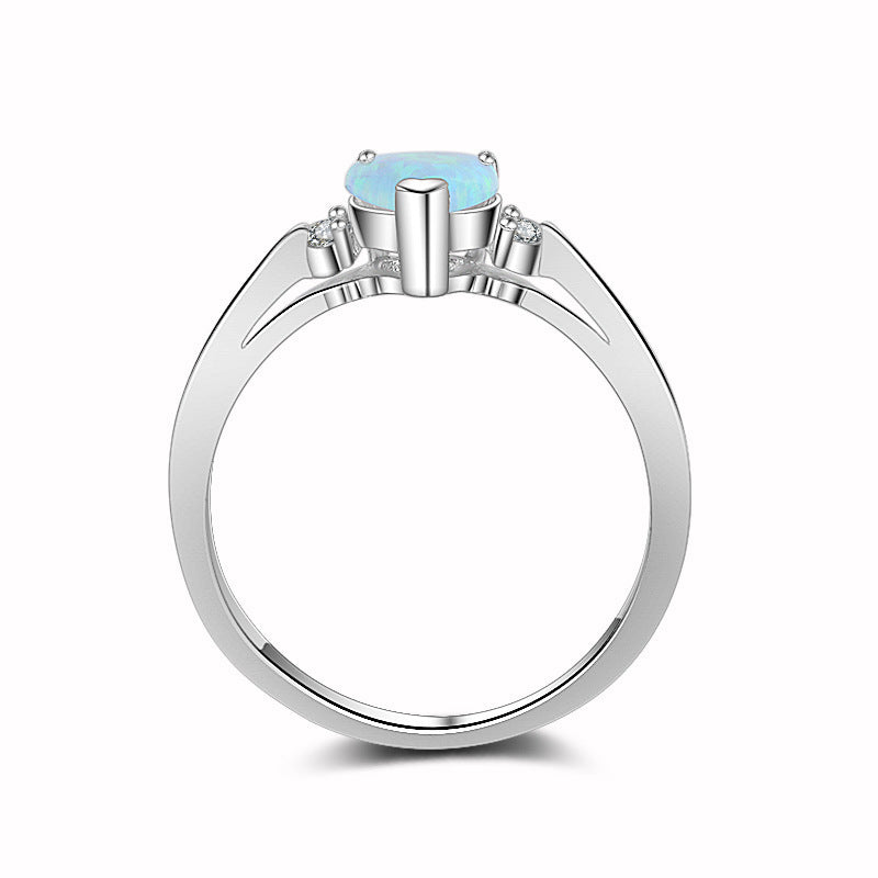 Heart Shaped Ring Blue Waves Opal Stone Inlaid Simulated Diamond Auspicious Auspicious Opal Stone Ring Diamond
