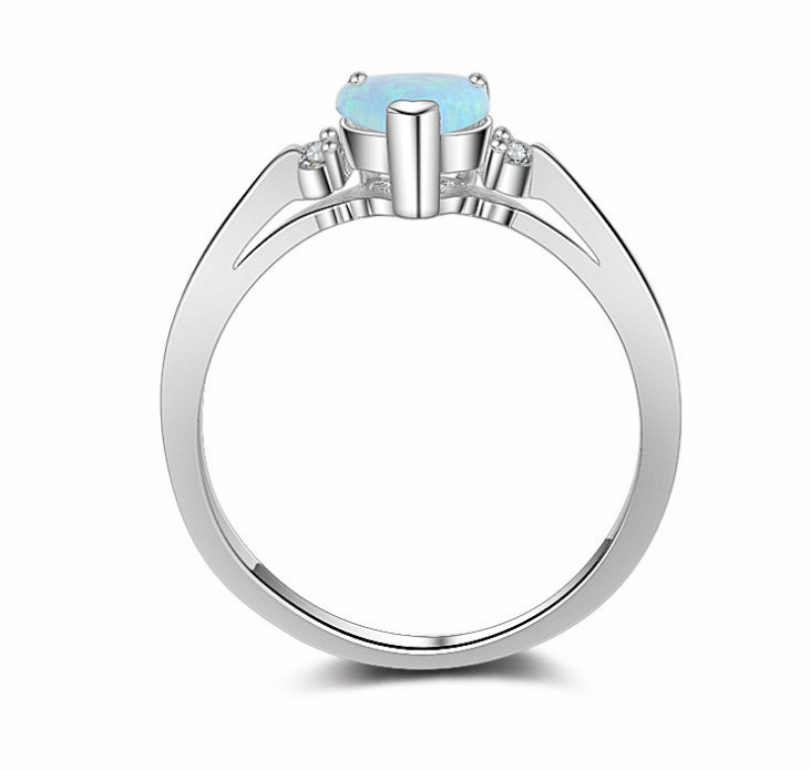 Heart Shaped Ring Blue Waves Opal Stone Inlaid Simulated Diamond Auspicious Auspicious Opal Stone Ring Diamond