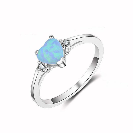 Heart Shaped Ring Blue Waves Opal Stone Inlaid Simulated Diamond Auspicious Auspicious Opal Stone Ring Diamond