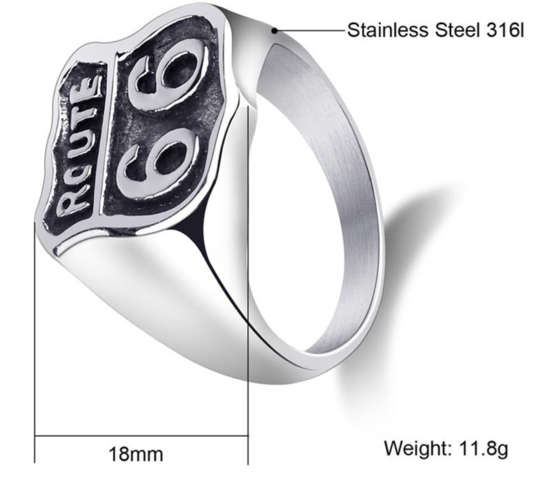 Titanium Steel Ring Vintage Style US Route 66 Casting Ring For Men Durable Polish Finish For Daily Wear Travel