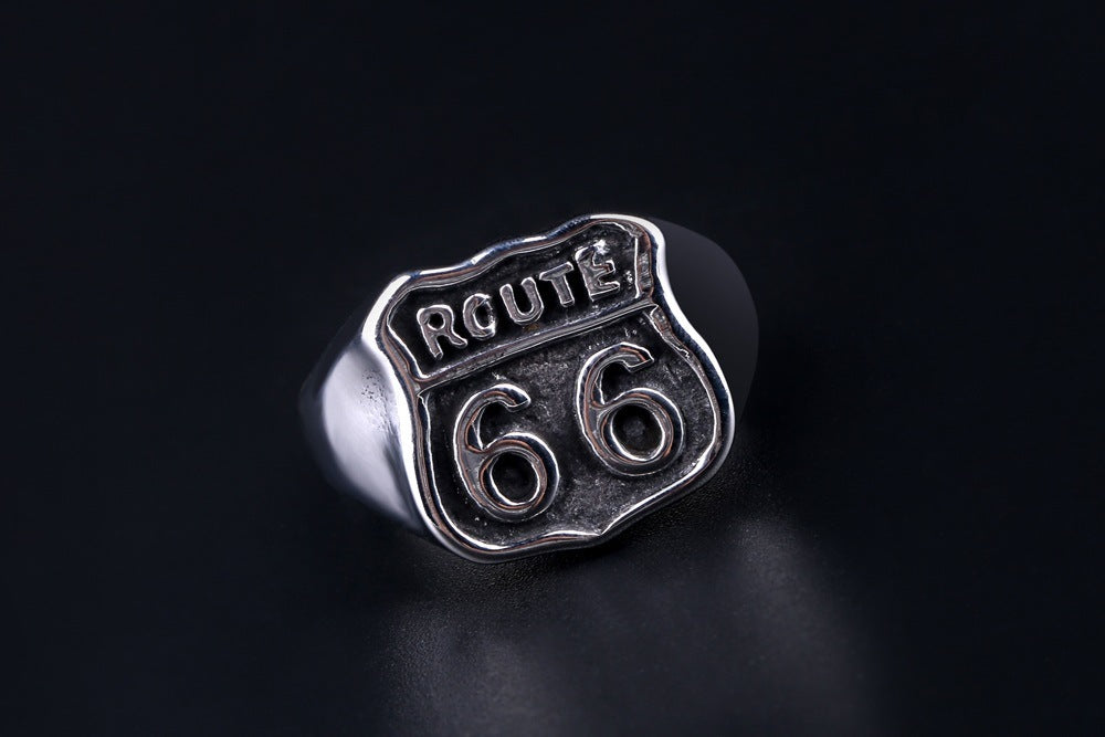 Titanium Steel Ring Vintage Style US Route 66 Casting Ring For Men Durable Polish Finish For Daily Wear Travel