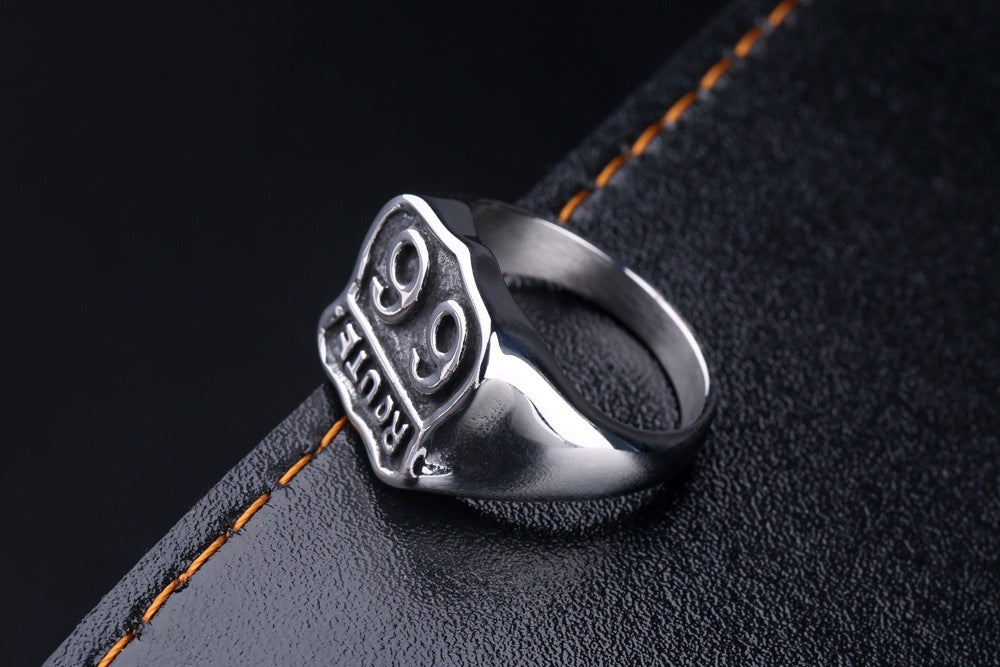 Titanium Steel Ring Vintage Style US Route 66 Casting Ring For Men Durable Polish Finish For Daily Wear Travel
