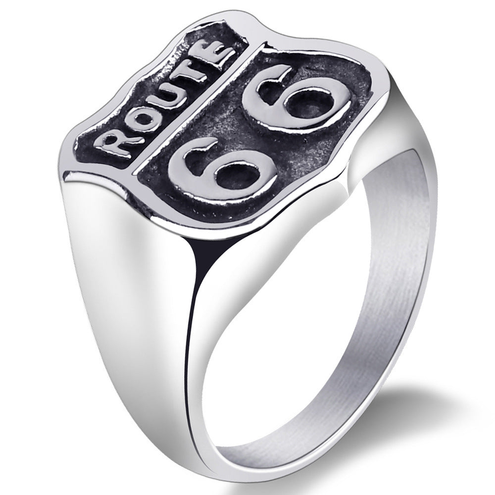 Titanium Steel Ring Vintage Style US Route 66 Casting Ring For Men Durable Polish Finish For Daily Wear Travel