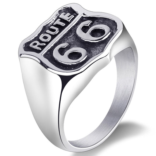 Titanium Steel Ring Vintage Style US Route 66 Casting Ring For Men Durable Polish Finish For Daily Wear Travel