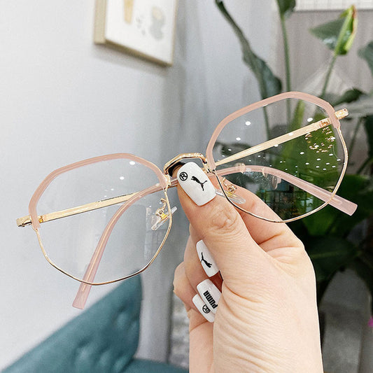 Vintage Metal Frame Glasses Anti BlueUV Light Flat Mirror Universal Eyeglasses Black Frame Gold Pink Frame Gold