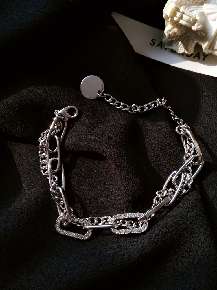 Womens Multi Layer Diamond Inlaid Adjustable Alloy Bracelet Silver Gold Tone Japanese Korean Style Gift For Women