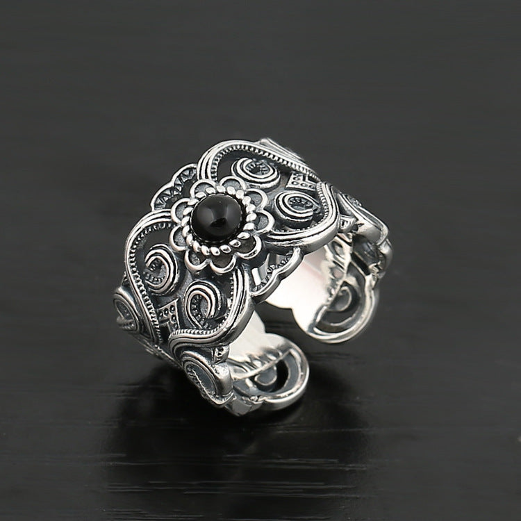 Mens Copper Mongolian Pattern Ring Vintage Flower Design Open Ethnic Style Jewelry Durable Accessory Pure Glow