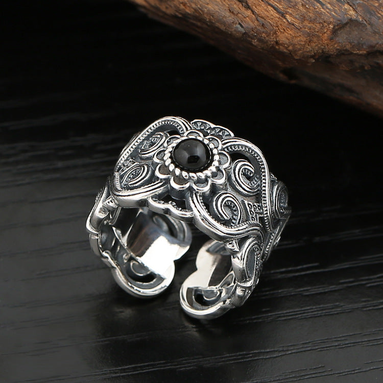Mens Copper Mongolian Pattern Ring Vintage Flower Design Open Ethnic Style Jewelry Durable Accessory Pure Glow